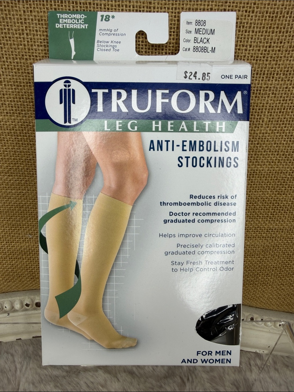 Truform Anti-Embolism Compression Stockings for Men — Black (Medium)